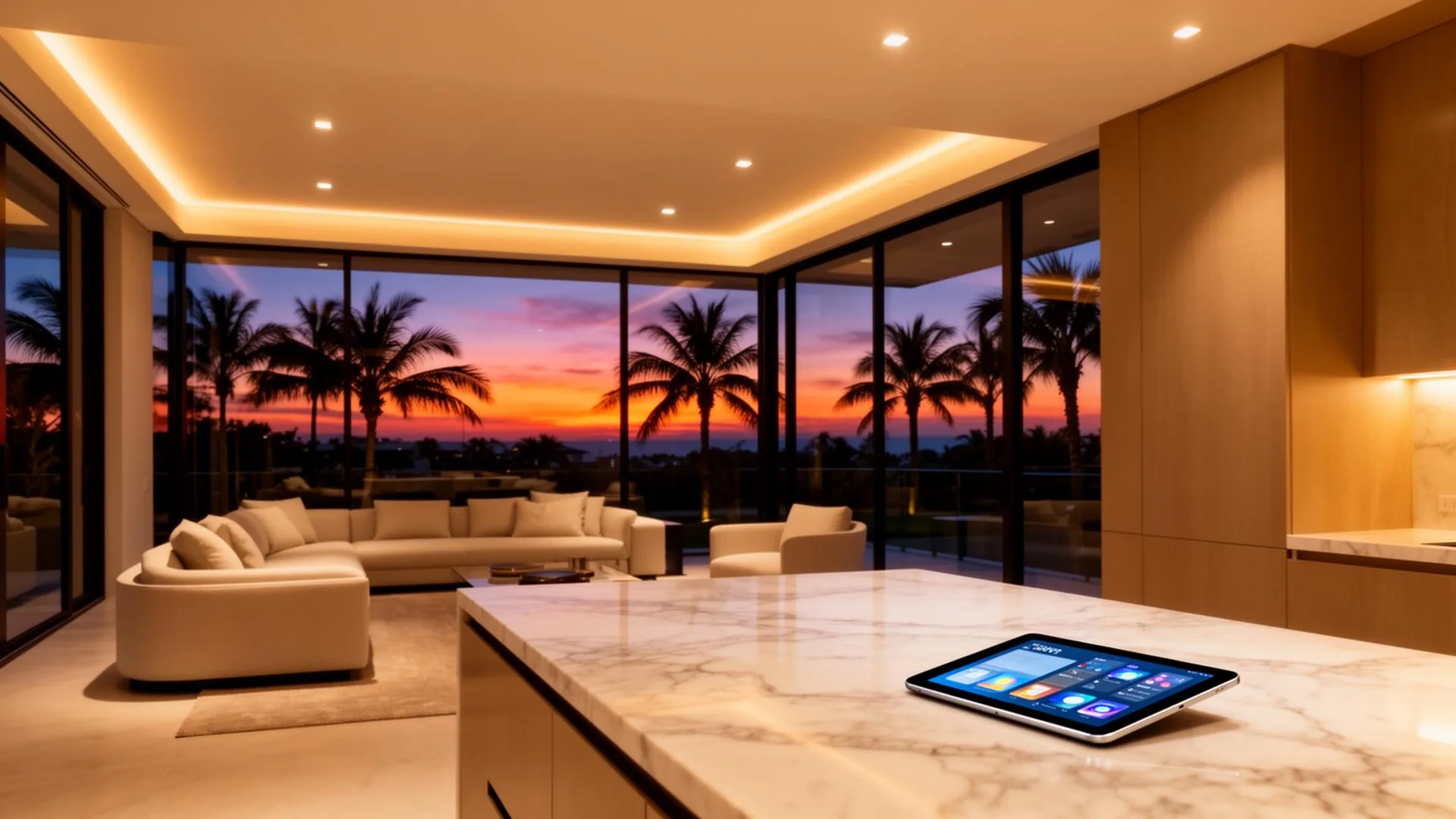 Luxury smart home interior with ambient lighting